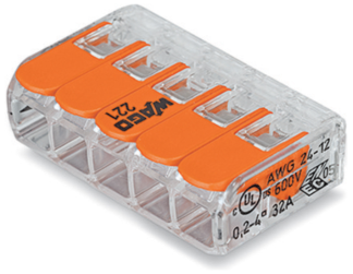 Splicing 5 Way Compact c/w Levers Connector 32A 450V 4kV 4mm Clear