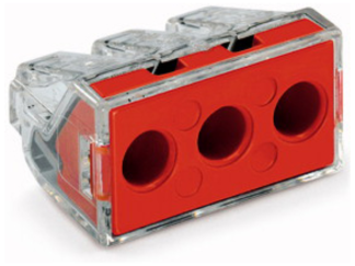 Push-Wire 3 Conductor Connector 41A 400V 4kV 6mm Transparent/Red