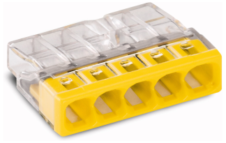 Push-Wire 5 Conductor Connector 24A 450V 4kV 0.5-2.5mm Transparent/Yellow