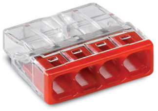 Push-Wire 4 Conductor Connector 24A 450V 4kV 0.5-2.5mm Transparent/Red