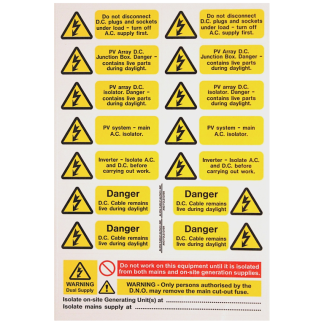 Over Laminated PV Array Sets Label Yellow/Black/Red on White