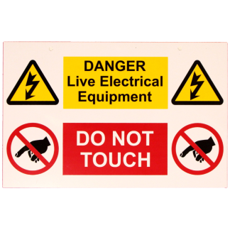 Danger Live Electrical Equipment Label 225x150mm Yellow/Red on White