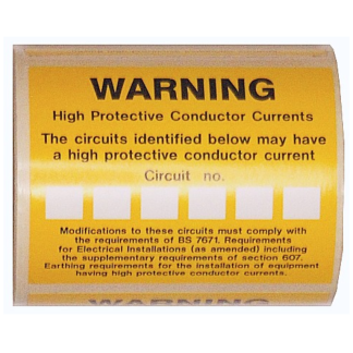 High Conductive Current Label 75x65mm Yellow/Black on White