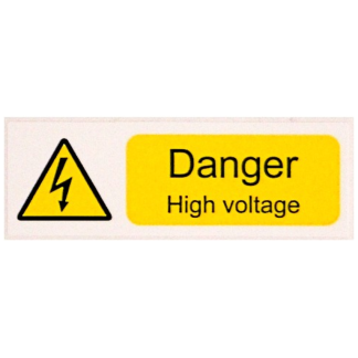 Danger High Voltage Label 75x25mm Yellow/Black on White