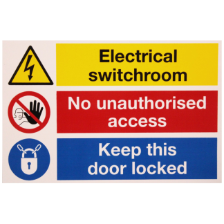 Electrical Switchroom Sign 150x225mm Blue/Yellow/Red/Black on White