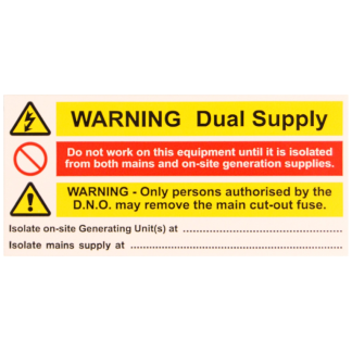 Dual Supply Notice Label 130x60mm Yellow/Black/Red on White