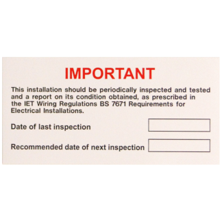 Periodic Inspection Label 130x60mm Black/Red on Matt White