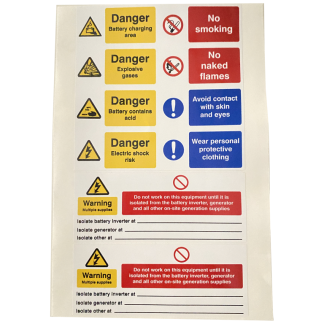Battery Solar Labels Pk=5 Sheets Sign Various Sizes Various