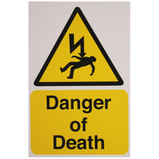 Danger of Death Label 150x225mm Yellow/Black on White