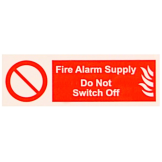 Fire Alarm Do Not Switch Off Label 75x25mm Red on White