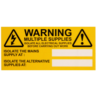 Dual Supply/Mutiple Supply Range Label 130x60mm White/Black on Yellow