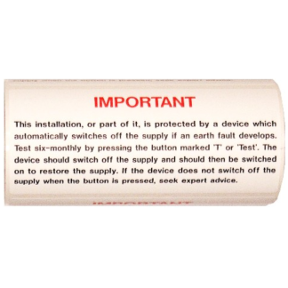 RCD Test Label 130x60mm Black/Red on Matt White