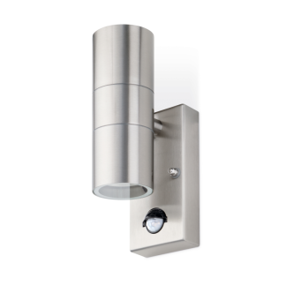 LED Twin Up/Down GU10 IP44 Wall Light 7W Stainless Steel + Pir