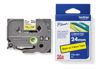 Labelling TZE Laminated Tape 24mmx8m Black on Yellow