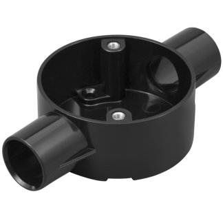 Through 2 Way Circular Box 20mm Black PVC