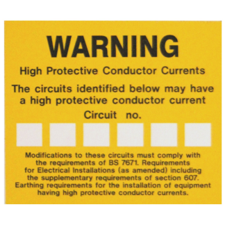 High Conductive Current Label 75x65mm Yellow/Black on White